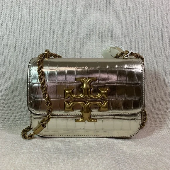 NEW Tory Burch Eleanor Gold Embossed Leather Small Convertible Shoulder Bag AUTH - Picture 2 of 16